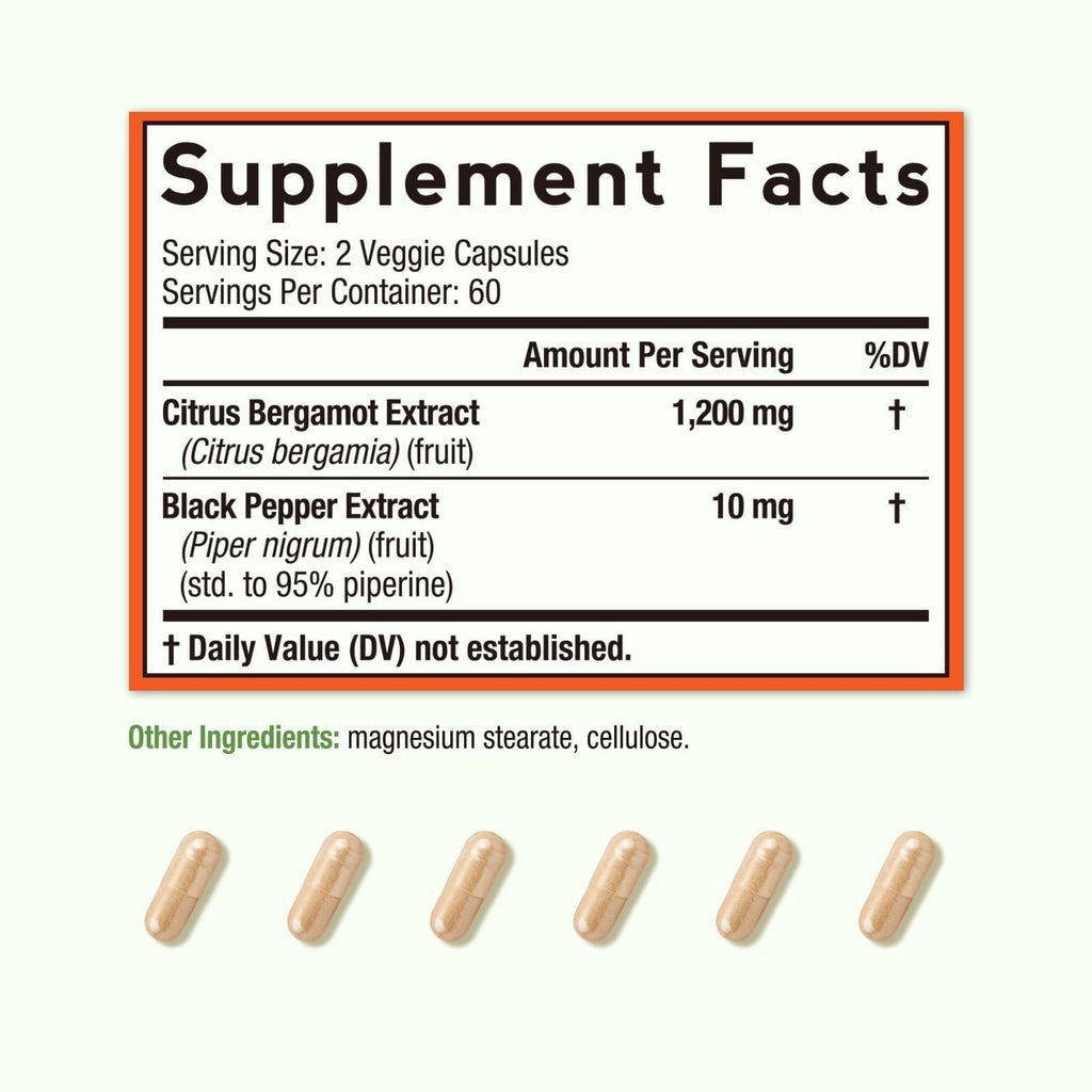 Doctor's Recipes Citrus Bergamot Capsules 1200mg, Pure Bergamot Extract, Rich in Polyphenolic Flavanones, with Black Pepper Extract, Natural Heart Health Supplement for Women and Men, Vegan, 120 Count
