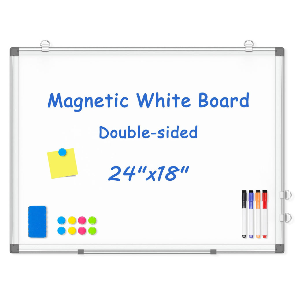 Double-Sided White Board Dry Erase Magnetic Whiteboard Wall 24x18 Silver