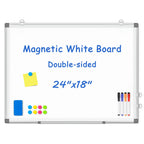 Double-Sided White Board Dry Erase Magnetic Whiteboard Wall 24x18 Silver