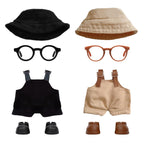 2PCS Doll Clothes Set for 17cm Dolls – Stylish Outfit with 2 Hat, 2 Overalls, 2 Shoes & 2 Glasses of Clothes Designer, Cute Clothes for Dress up Unique Style (Black+Brown) (Doll Not Included)