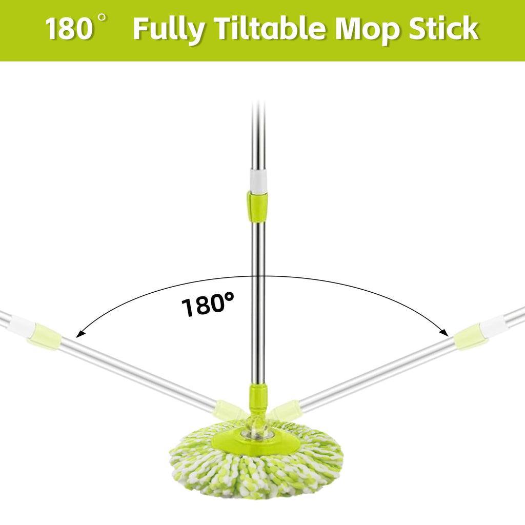 Spin Mop Replacement Handle, 47.6-inch 360 Degrees Rotating Telescopic Replacement Mop Stick with a Robust Stainless Steel Disc for Spin Mop Bucket Cleaning System (Stainless Steel Disc,Green)