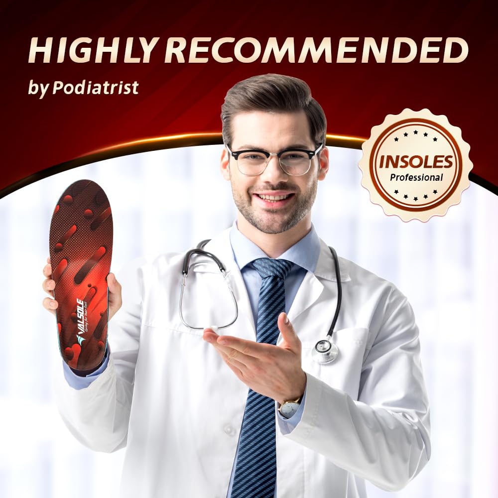 VALSOLE Heavy Duty Support Pain Relief Orthotics - 220+ lbs Plantar Fasciitis High Arch Support Insoles for Men Women,Flat Feet Orthotic Insert,Work Boot Shoe Insole,Absorb Shock with Every Step(Red)