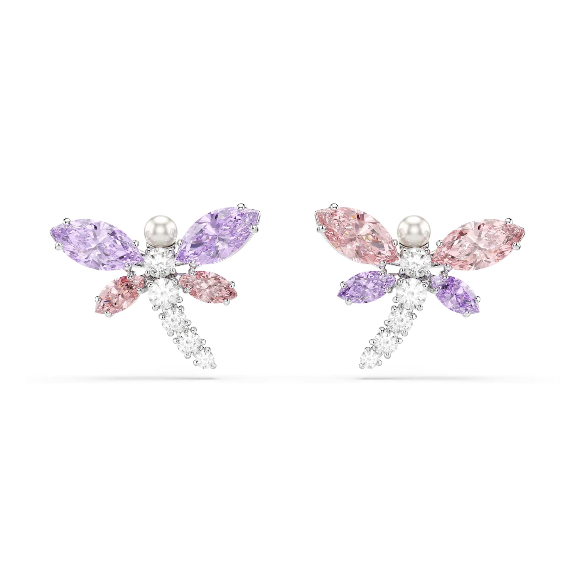 Swarovski x Ariana Grande Dragonfly Motif Stud Earrings, Mixed Cut Multicolored Stones, Rhodium Finish