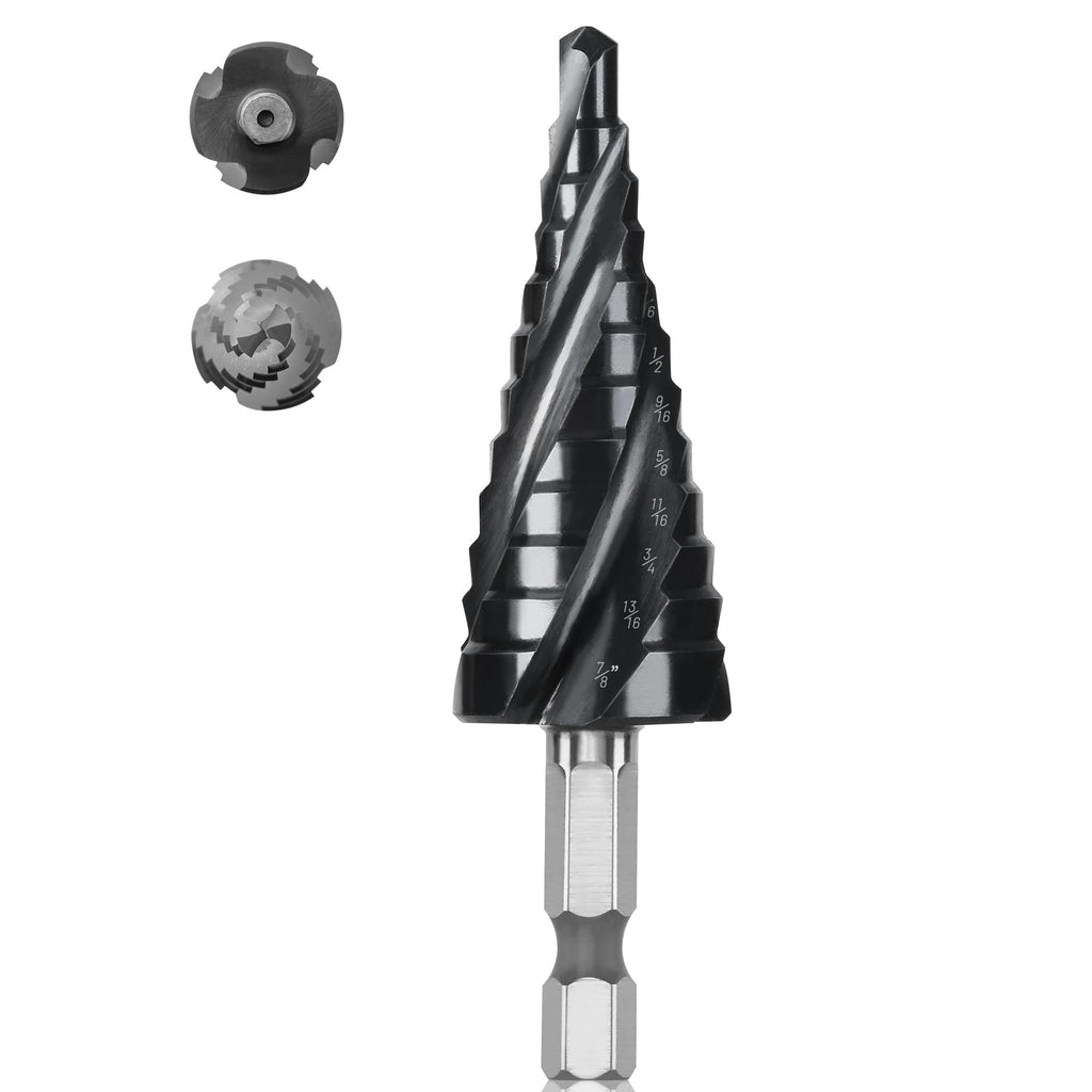 Cobalt M35 Step Drill Bit 3/16" to 7/8", TiAlN Coating 4 Spiral Flute Step Bit for Stainless Steel, Metal, Aluminum, Plastic