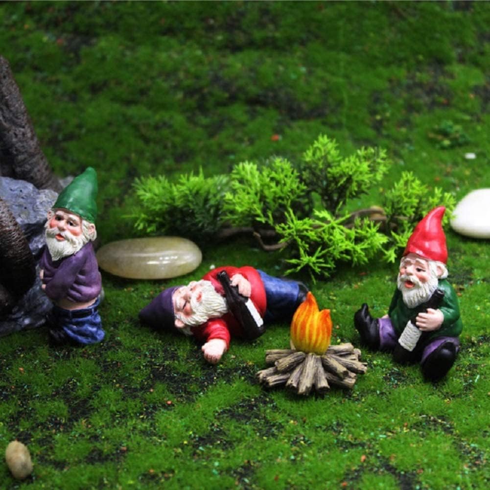 ZIXINMEI Funny Drunk Garden Gnomes 4PCS Mini Resin Figurines - Drunken Dwarf Statues for Outdoor Patio Yard Lawn Desk Decor, Waterproof Handcrafted Ornament Gift