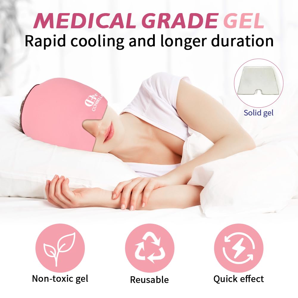 Migraine Relief Cap, Soothing Headache Ice Face Mask Products, Hot and Cold Therapy, Migraine Headache Relief Cap for Migraine, Sinus, Puffy Eyes, Tension, Stress and Hangover (Pink+Green)