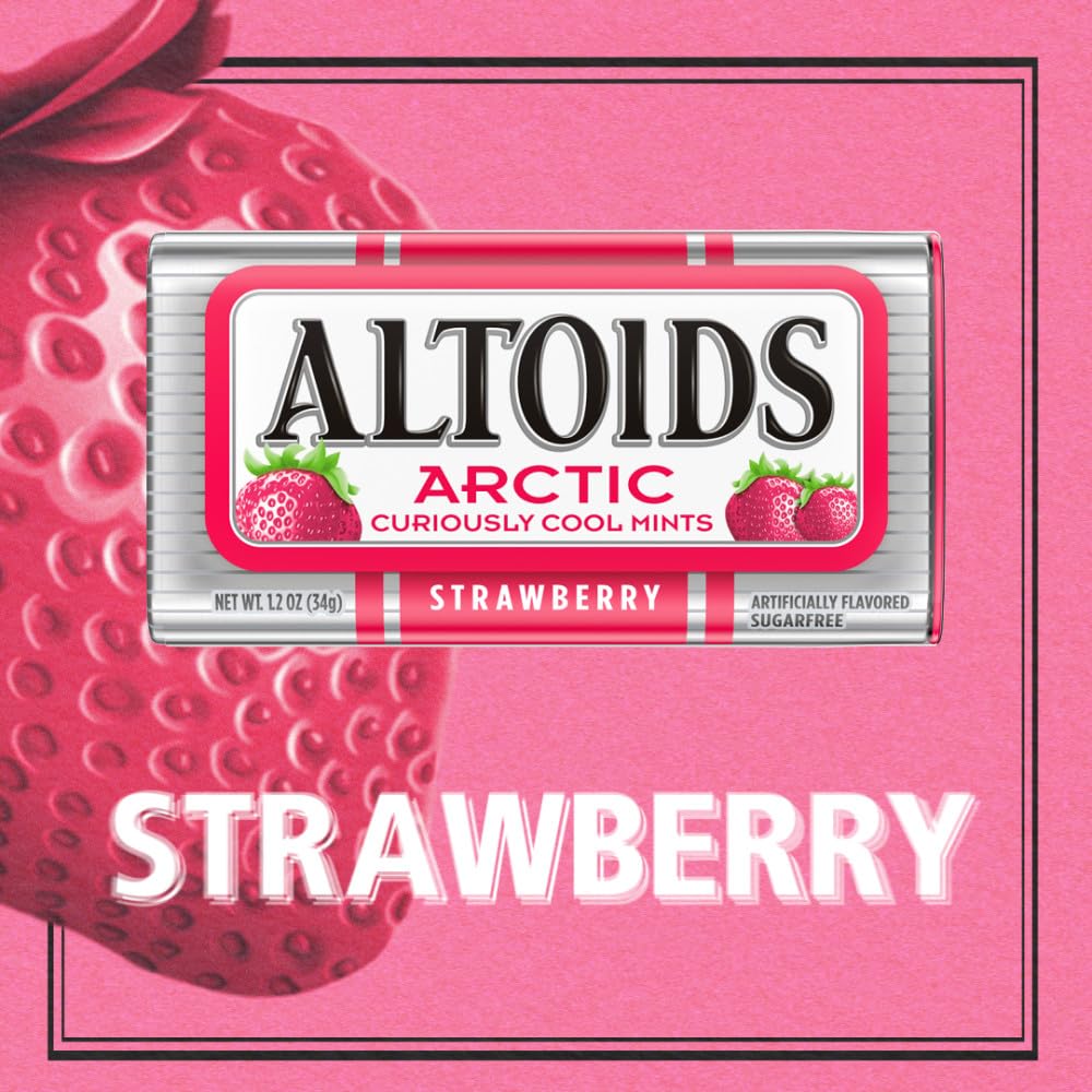 ALTOIDS Arctic Strawberry Hard Breath Mints, Bulk Size, 1.2 oz Tin, 8 Pack