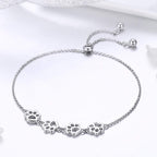 BISAER 925 Sterling Silver Cat Dog Paw Print Charm Bracelet for Women