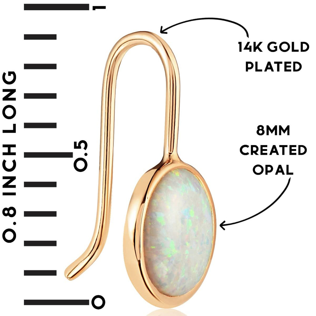 Created Opal Earrings for Women 14K Gold Plated - White Dangles for Brides