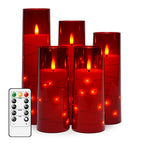 kakoya Flameless LED Candles with Timer 5 Pc Flickering Flameless Candles for Romantic Ambiance and Home Decoration Stable Acrylic Shell,with Embedded Star String，Battery Operated Candles（Red）