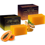 VALITIC Papaya and Turmeric Kojic Acid Soap Bar - Dark Spot Corrector Skin Care Cleansing Bar - Infused with Vitamin C, Hyaluronic Acid, Collagen - Papaya 2 Pack, Kojic 2 Pack