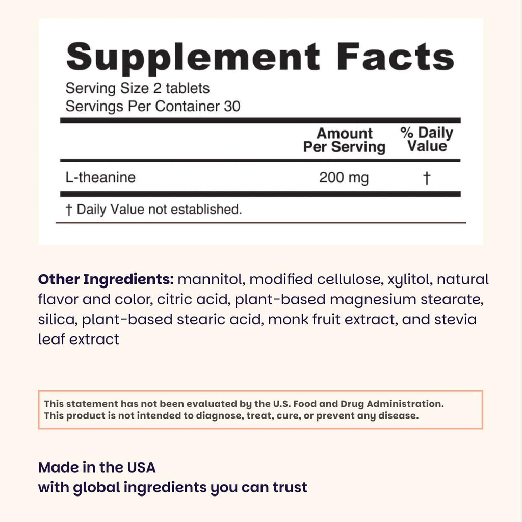 EZ Melts L-Theanine 200 mg - Stress & Relaxation Support Supplement - No Artificial Flavors - No Drowsiness - Non-GMO & Vegan - Sweet Cherry - 60 Dissolvable Tablets (30 Servings)