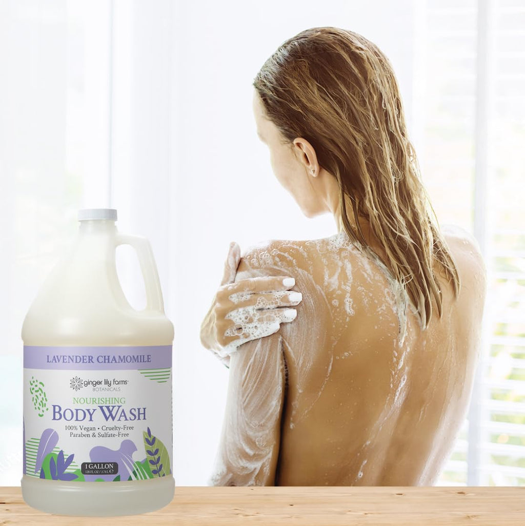 Ginger Lily Farms Botanicals Nourishing Body Wash, 100% Vegan & Cruelty-Free, Bath & Shower Gel for Men and Women, Lavender Chamomile Scent, 1 Gallon Refill (128 fl oz)