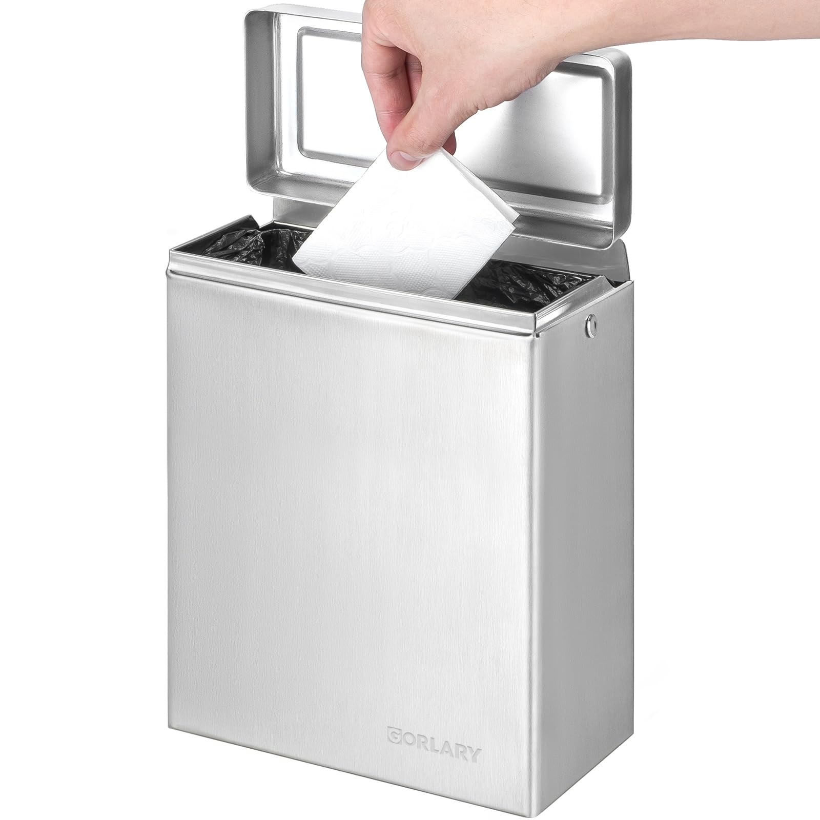 Gorlary Wall Mounted Sanitary Napkin Receptacle Tampon Holder, Silver