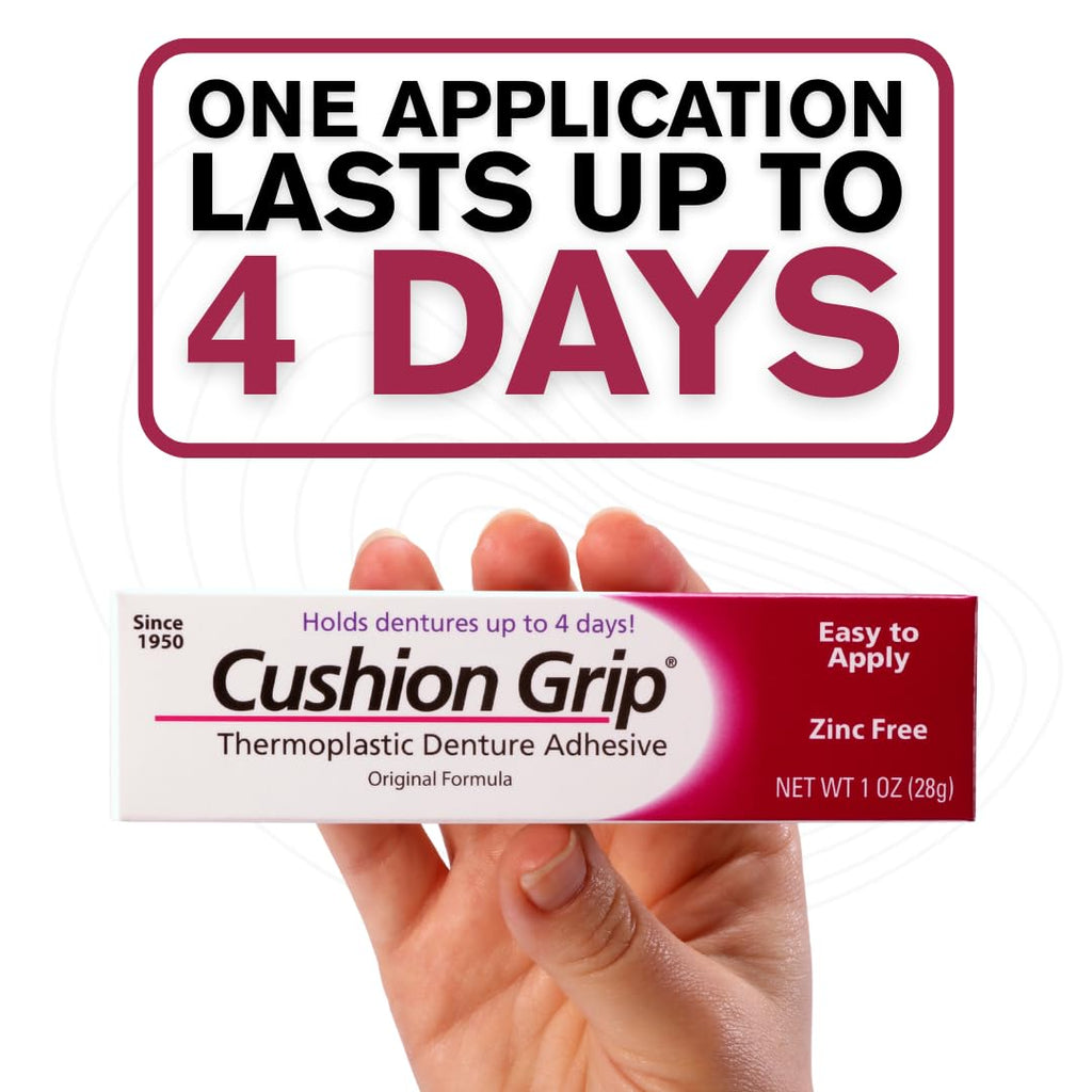 Cushion Grip Thermoplastic Denture Adhesive – Refits & Tightens Loose Dentures, Works Like a Denture Reliner for a Long-Lasting, Secure Fit & Comfort, Cushions Gums, Waterproof & Zinc-Free - 1 oz