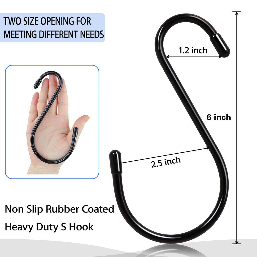 DINGEE 6 Inch 24 Pack Large S Hooks - Heavy Duty Non Slip White S Hooks with Rubber Stopper for Closet, Clothes, Jeans, Pot, Pan, Garden
