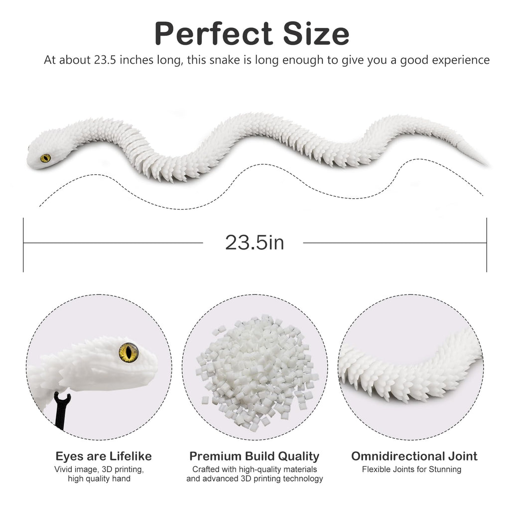 Nemoro 3D Printed Articulated Snake – 24'' Crystal-Like Movable Snake– Realistic Slithering Design, Collectible Articulated Model