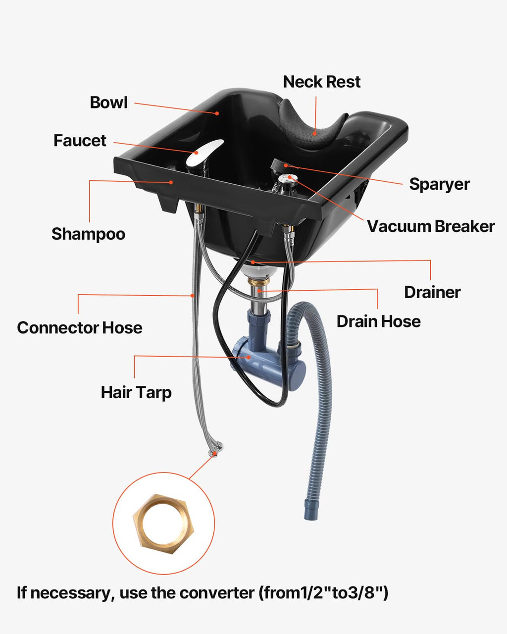 VEVOR Shampoo Basin, Black Hairdresser Sink Shampoo Bowl Sink, ABS Plastic Salon and Spa Hair Washing Sink, Hair Backwash Basin Beauty Salon Equipment for Hair Stylists
