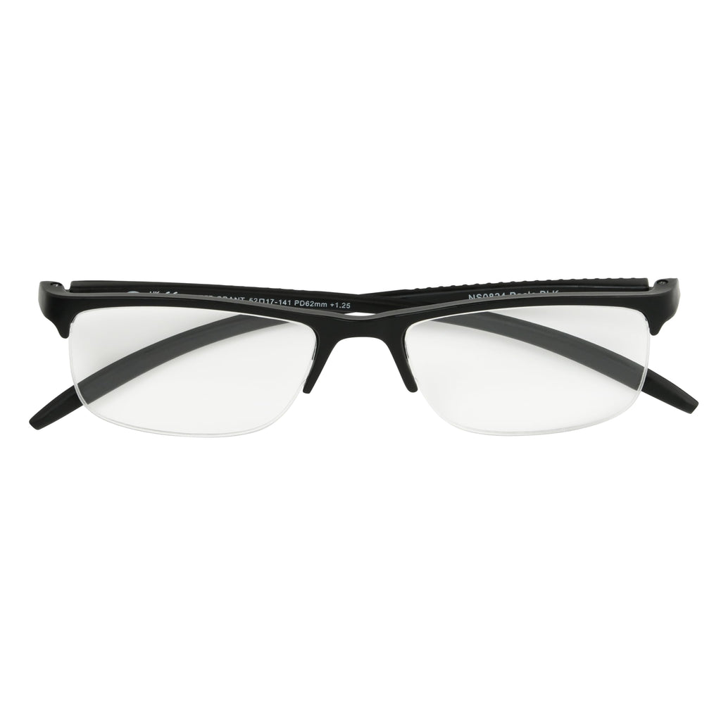 Foster Grant Men's Paolo Square Reading Glasses, Black/Transparent, 59 mm + 1.25