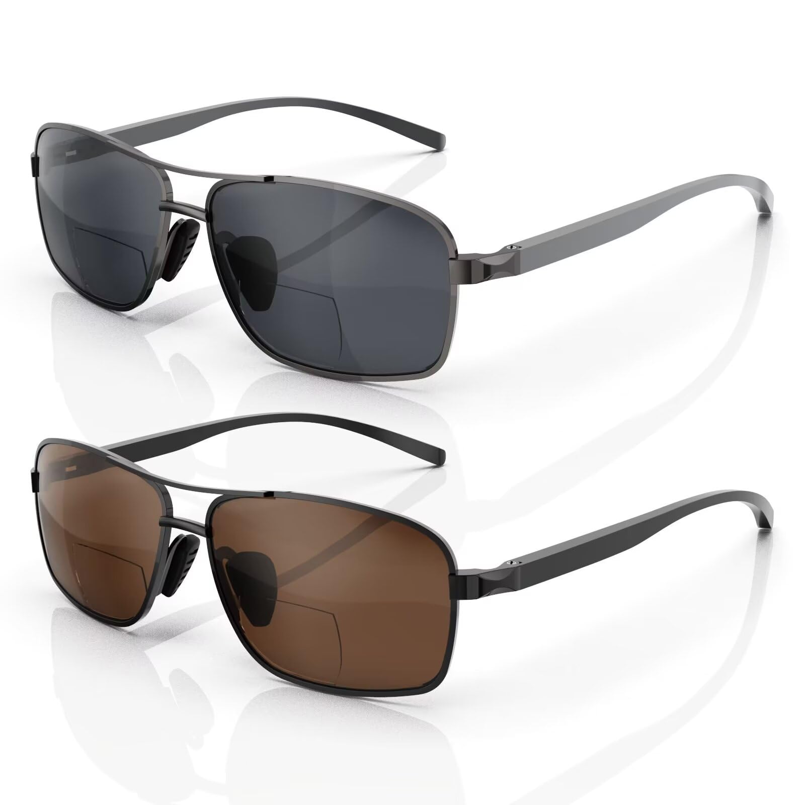 LianSan 2 Packs Premium Metal Bifocal Sunglasses for Men Women Retro Top Clear Sun Readers with UV Protection(Multicolor,1.75x)