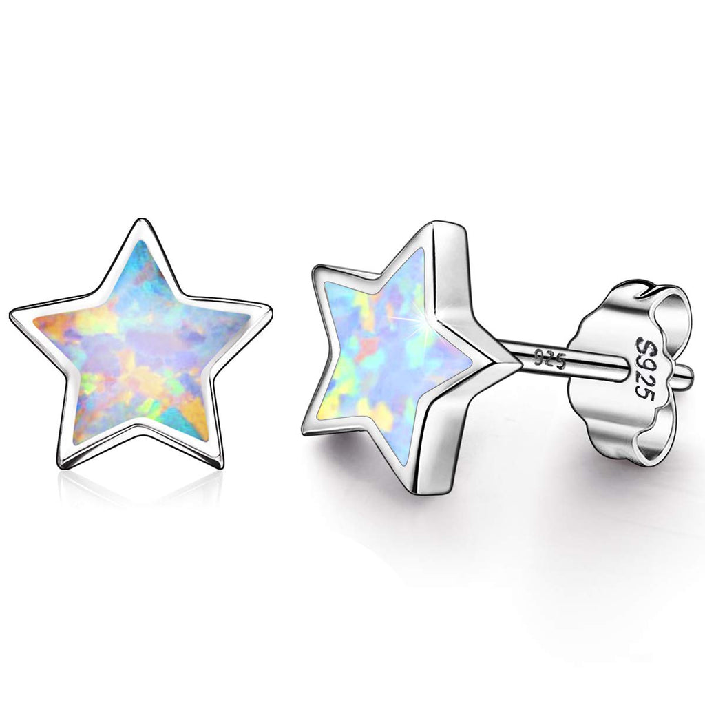Hypoallergenic Star Girls Earrings, S925 Sterling Silver Post Fire Opal Stud Earrings For Women ARSKRO Tiny Little Small Cute Earring Jewelry Gifts for Kids Sensitive Ears