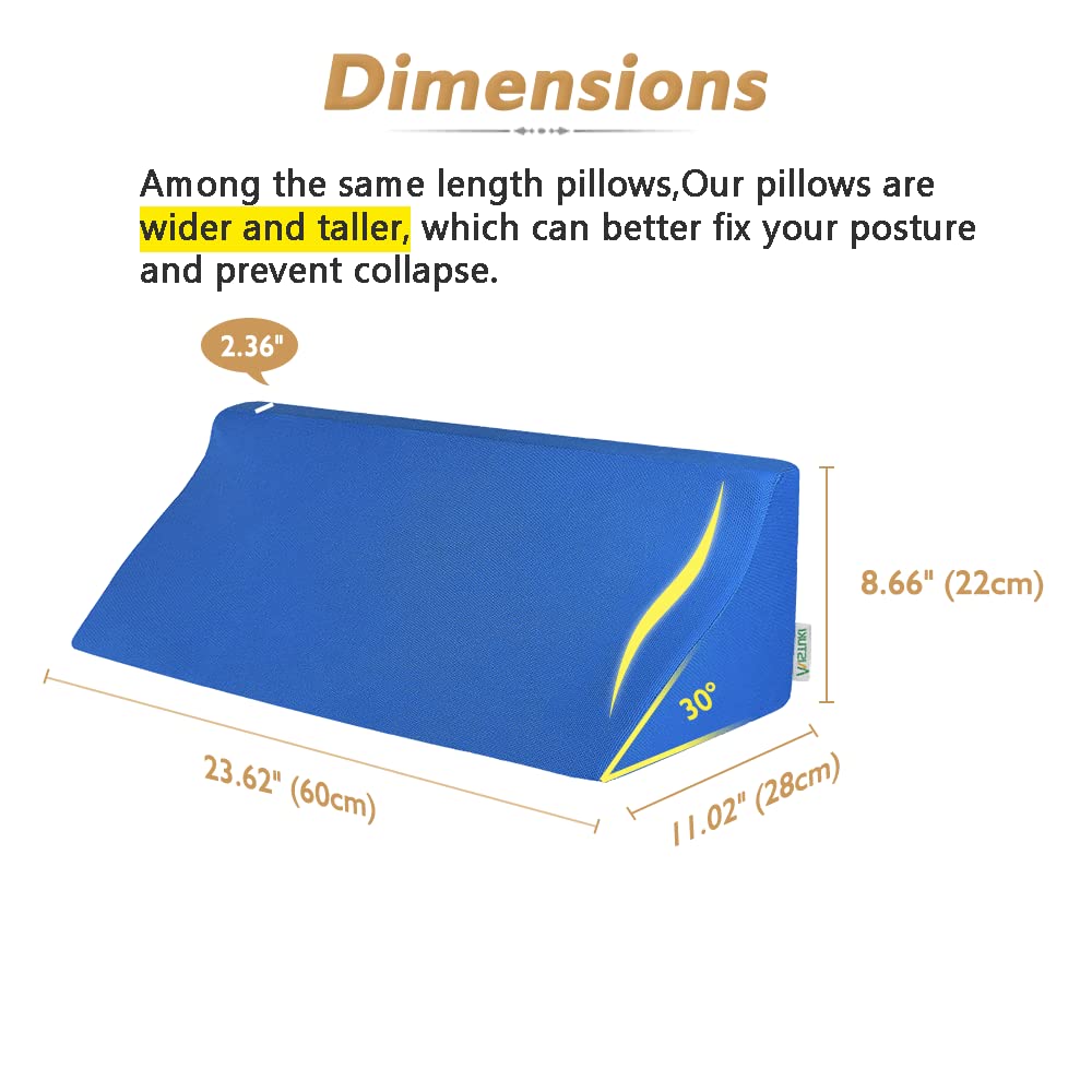 Mistuki Bed Wedge Pillow for Sleeping Seniors Incline Triangle Pillow Adults Post Surgery Back Support Bedsore Pressure Relief Positioning Foam Medical Wedge Bedridden Patient Body Leg Support（23.6"）