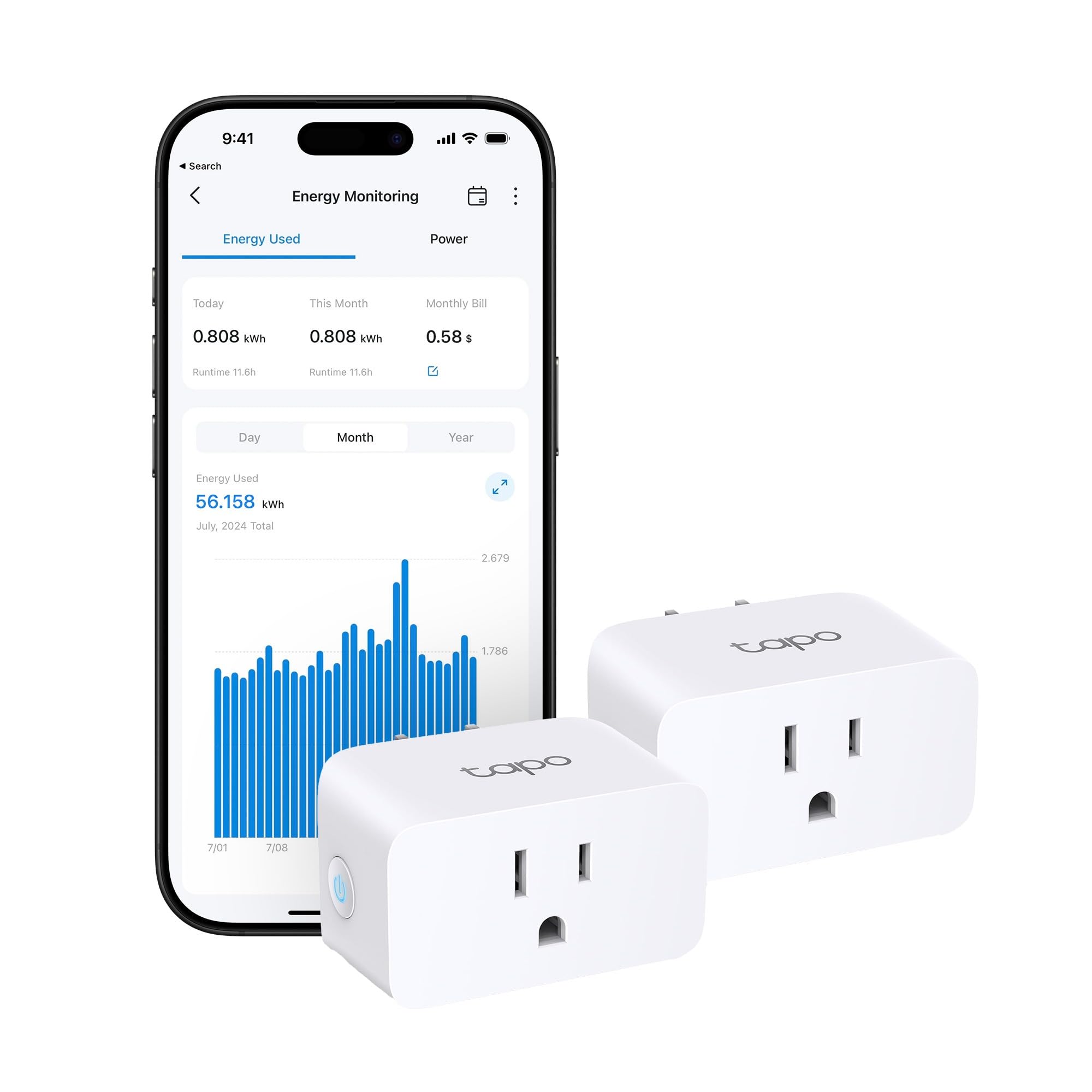 TP-Link Tapo Smart Plug Mini, Matter Compatible, Compatible with Alexa, Google Home & Samsung SmartThings, Energy Monitoring, 15A, UL Certified, 2.4G Wi-Fi Only, Tapo P110M(2-Pack)