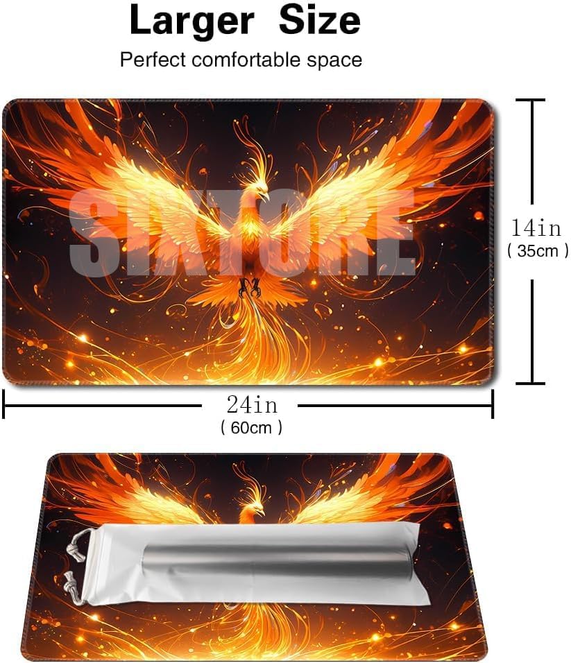 Board Game 14x24in MTG Playmat Compatible for OCG CCG RPG TCG Playmats (Fire Phoenix 1)