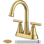 4 inch Brushed Gold Bathroom Sink Faucet with Pop-up Drain and 2 Supply Hoses, Stainless Steel Lead-Free 2-Handle Centerset Faucet for Bathroom Sink Vanity RV
