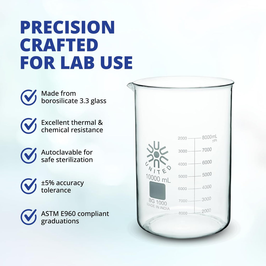 United Scientific™ Borosilicate Glass Beaker, 1000ml, Autoclavable, 1 Each