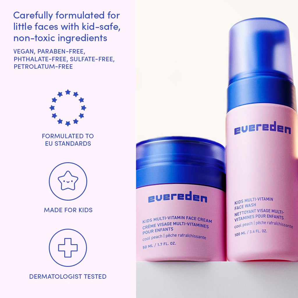 Evereden Kids Happy Face Duo (Melon Juice) - Multi-Vitamin Face Wash & Face Cream Set - Clean & Vegan Skin Care for Kids 3+ - Moisturizing, Nourishing, & Protective Skin Care Set
