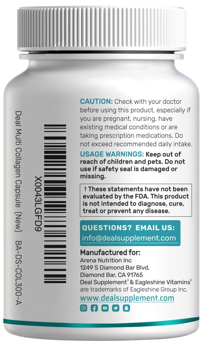 Multi Collagen Pills for Women & Men with Vitamin C, E & Biotin, 300 Capsules – Type I, II, III, V, X Hydrolyzed Collagen Peptides – 11 in 1 Formula with Saw Palmetto, Bamboo Silica, & Hyaluronic Acid