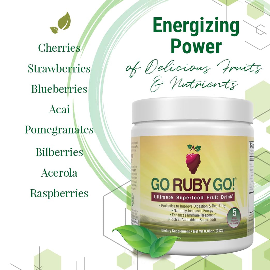 IVL - GO Ruby GO! Red Superfood Powder Juice | 42 Antioxidants Probiotics, and Immunity Boost (Beet Root Powder and more Powder Supplements) | Fruit Powder & Extract Blend | Energy & Digestion Boost