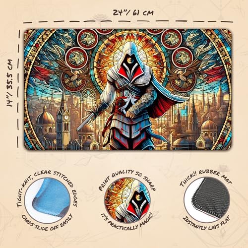 Stained Glass Assassin (Stitched) - MTG Playmat - Compatible with Magic The Gathering Playmat - Play MTG, YuGiOh, TCG - Original Play Mat Art Designs & Accessories