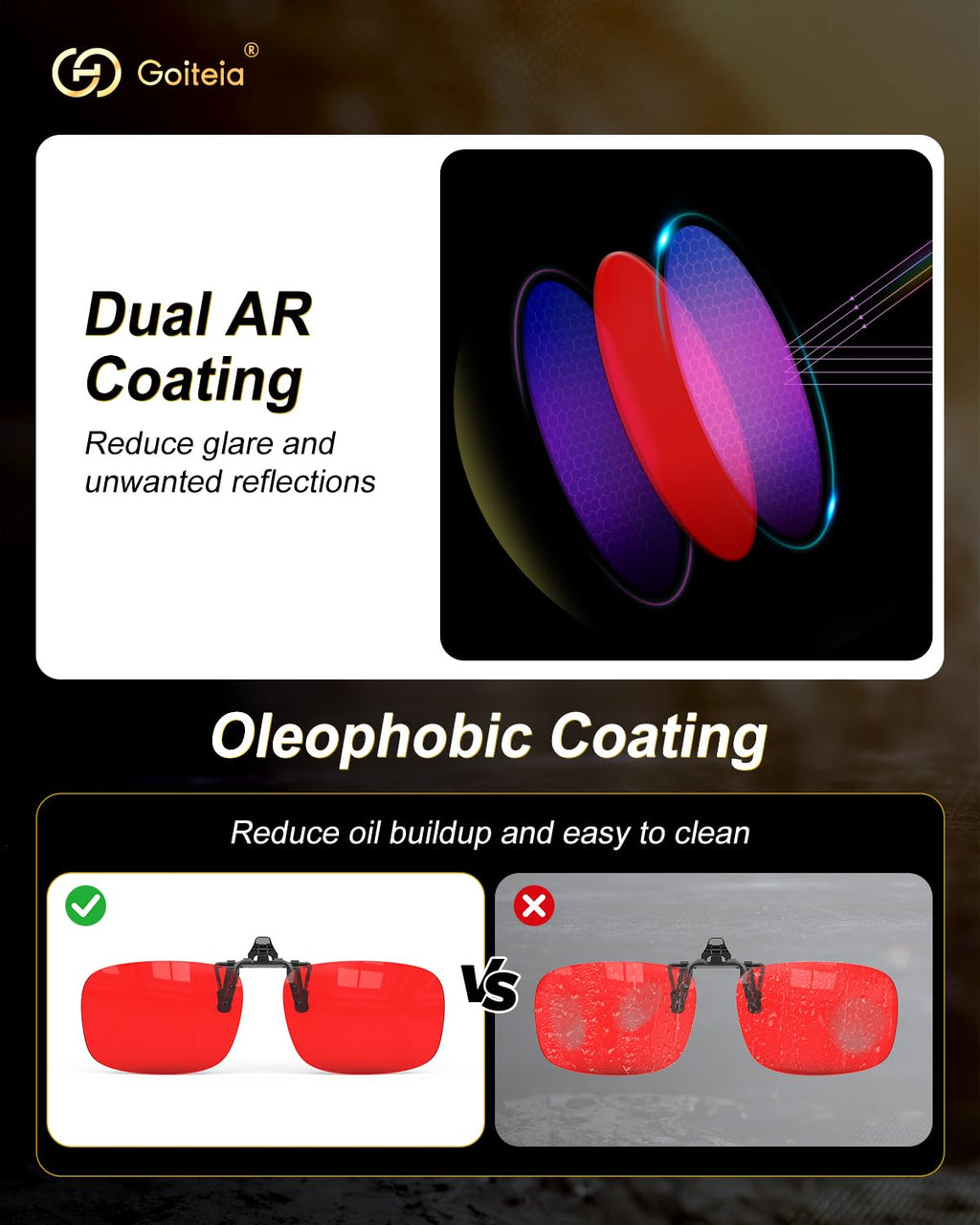 Goiteia Red Clip on Blue Light Blocking Glasses for Sleep-Block Blue & Green Light, Improve Sleep, Relieve Eye Strain and Headaches, Red Light Glasses for Screen Use