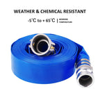 3" x 100' Blue PVC Backwash Hose for Swimming Pools, Heavy Duty Discharge Hose Reinforced Pool Drain Hose with Aluminum Camlock C and E Fittings