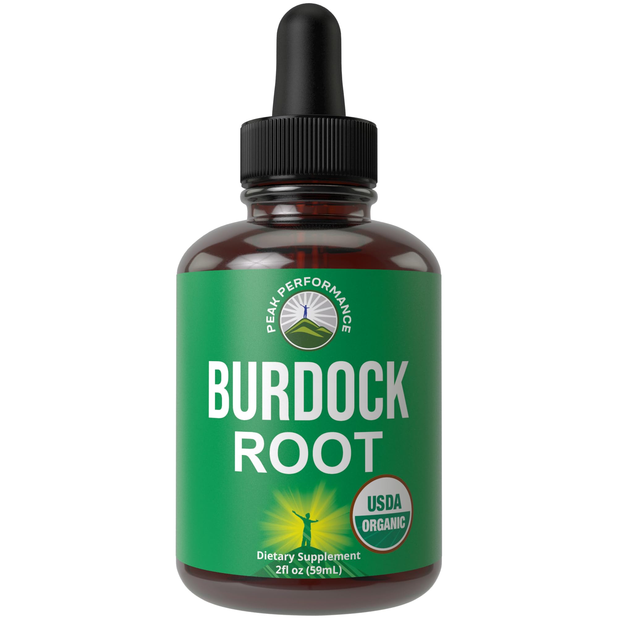 Peak Performance USDA Organic Burdock Root Liquid Drops Supplement - Vegan Extract Oil Herb Tincture for Women and Men - Zero Sugar, Gluten Free, Non-GMO Supplements - 2 fl oz