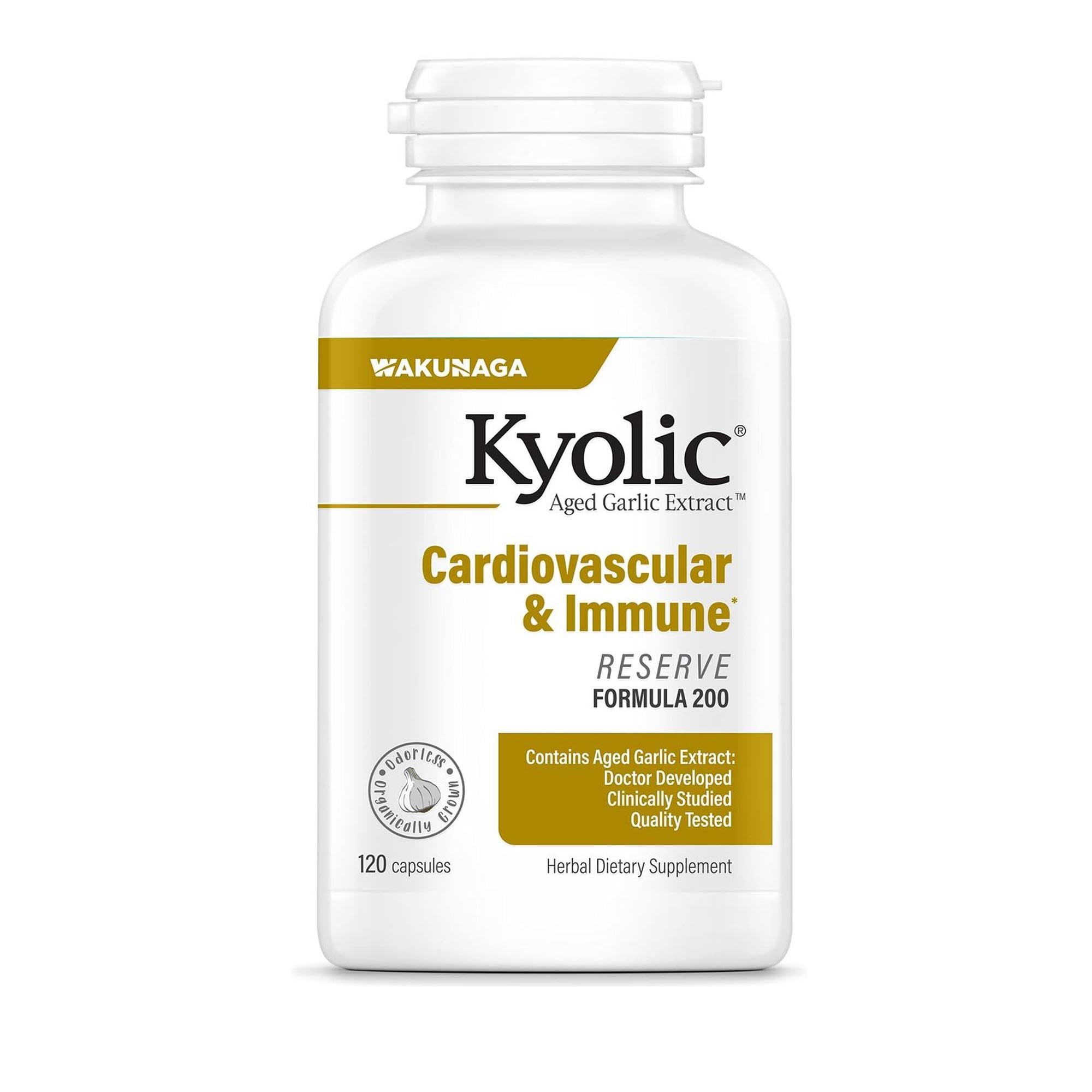Kyolic Aged Garlic Extract Formula 200 - Cardiovascular & Immune, Reserve - Supports Overall Heart Health & Immune System* - GMO-Free & Gluten-Free - 120 Capsules (60 Servings)