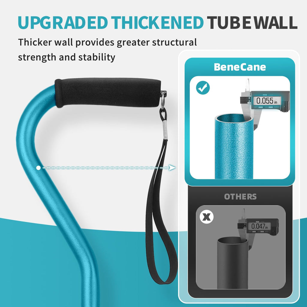 BeneCane Walking Cane for Men & Women Adjustable Cane with Offset Soft Cushioned Handle -Portable Lightweight Sturdy Mobility Walker Aid for Elderly, Seniors Collapsible Cane Blue