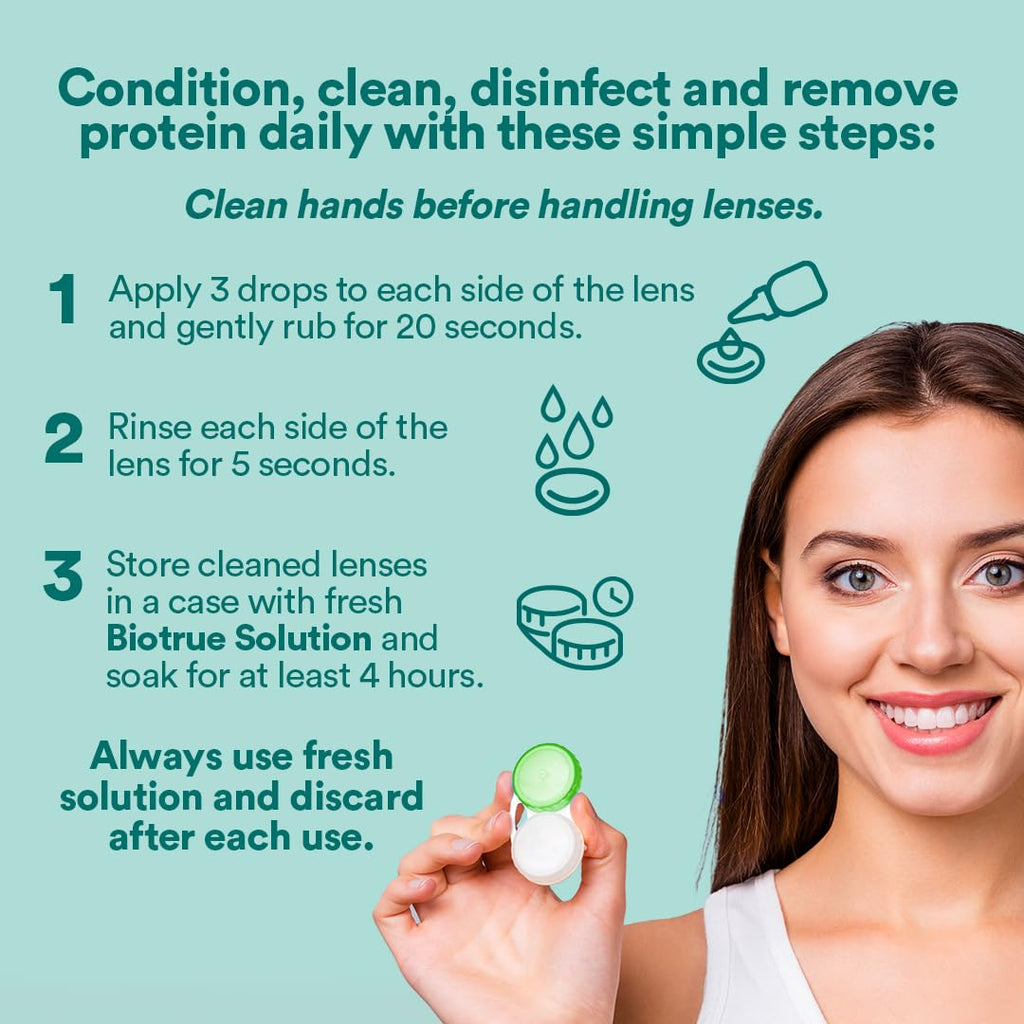 Biotrue Contact Solution, Multi-Purpose Solution with Lens Case, Cleans, Conditions, Hydrates, Disinfects, Removes Protein, Dirt & Debris, Contact Lens Cleaner & Storage, 10 Fl Oz (Pack of 1)