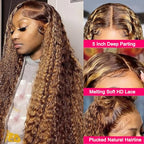 5x5 HD Lace Closure Wigs Human Hair Highlight Ombre 5x5 Deep Wave Closure Wig 180% Density P4/27 Wet And Wavy Lace Front Wigs for Black Women Glueless Honey Blonde Deep Curly Wig Human Hair 22 Inch