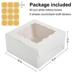 HawHawToys 60 Pcs Bakery Boxes with Window, 6 x 6 x 3 Inches, White Cookie & Pastry Boxes for Baked Goods