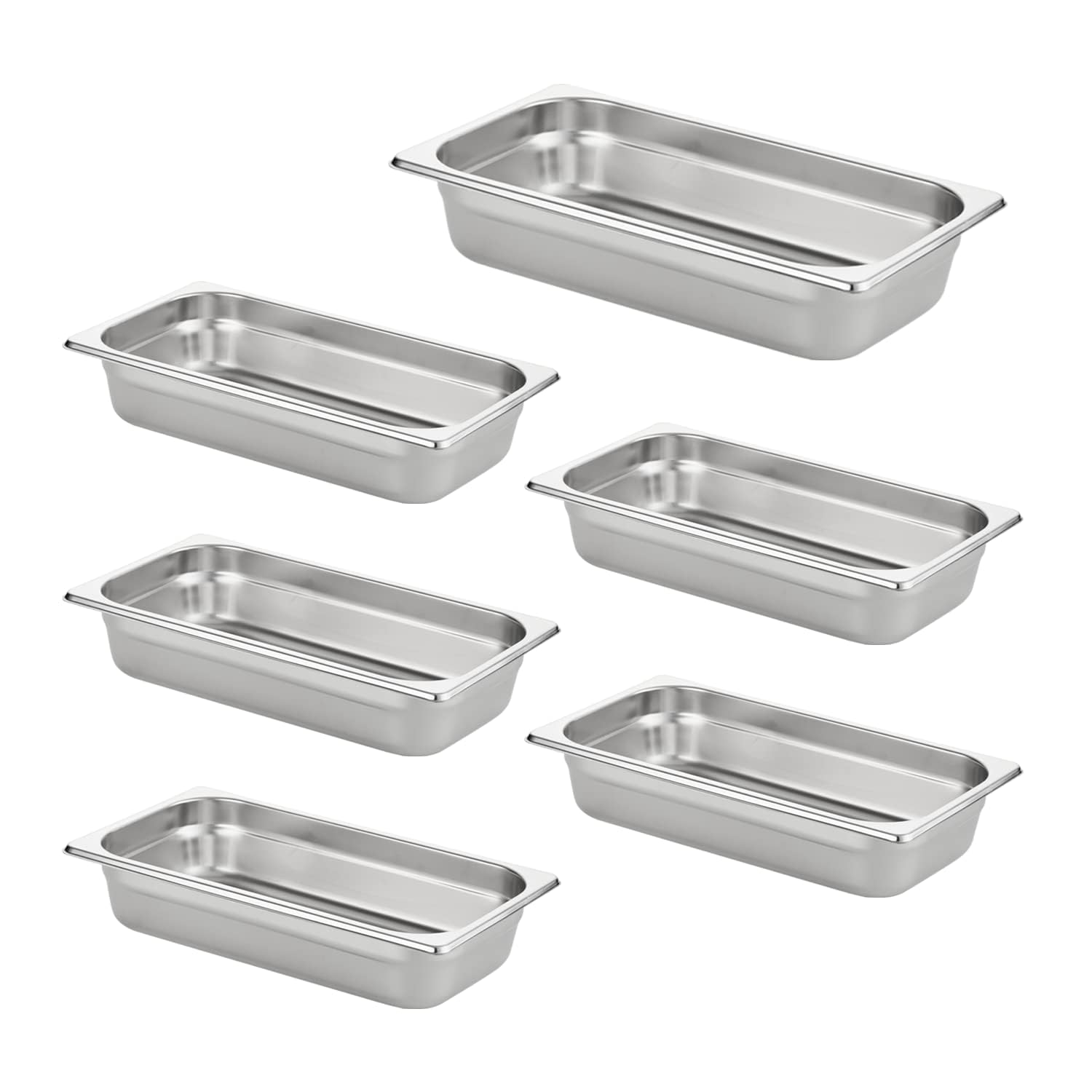 HECMAC 6 Pack Anti-Jam Hotel Pans, 1/3 Size 2 1/2 Inch Deep, Commercial Stainless Steel Chafing Steam Table Pan, Catering Storage Metal Food Pan, 23 Gauge