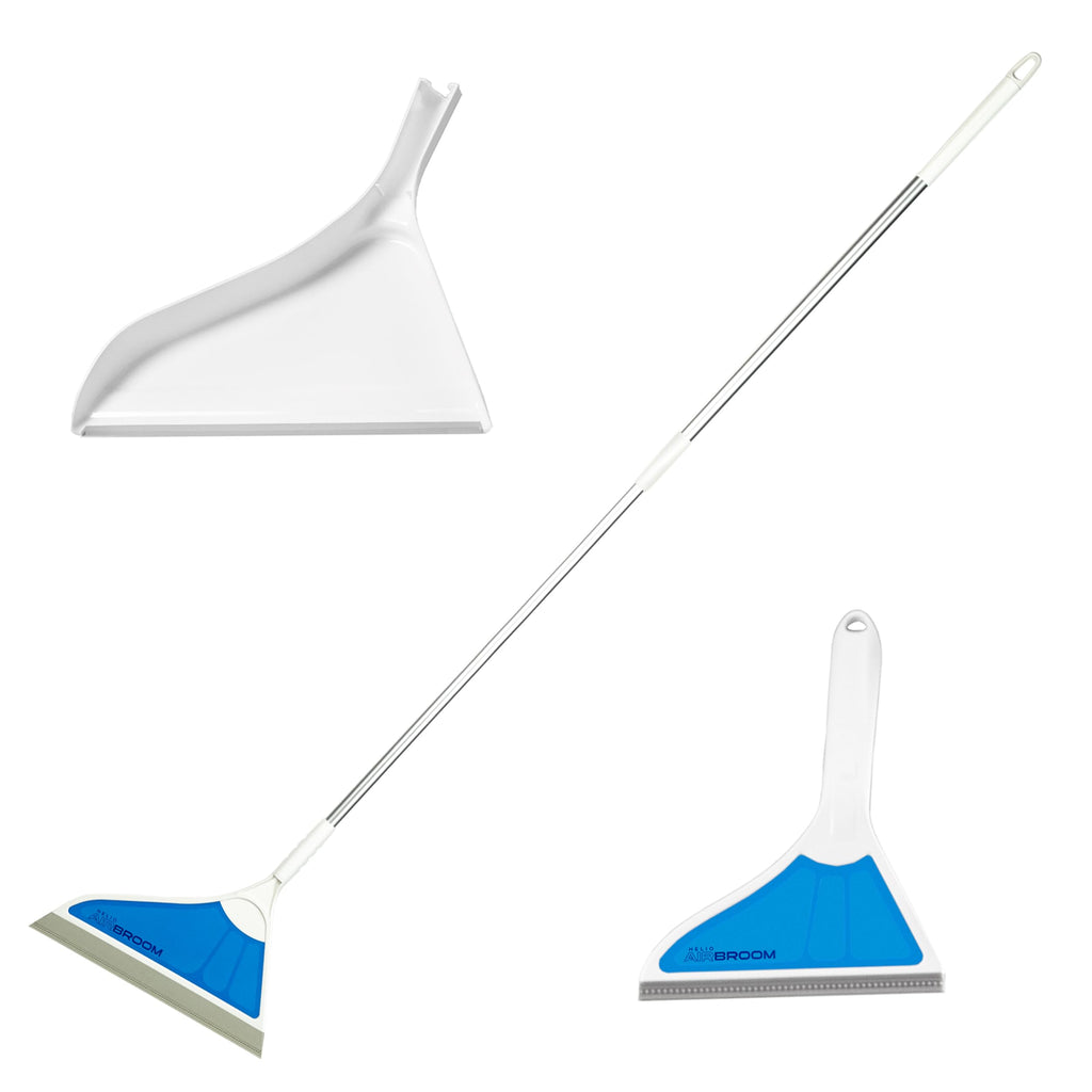 Helio AirBroom 3 Piece Kit All Surface Sweeper and Squeegee for Wet and Dry Cleaning Dust, Dirt, Liquids, Pet Hair, Tile, Hardwood Floors, Carpet, Furniture, Windows, Shower Doors As Seen on TV
