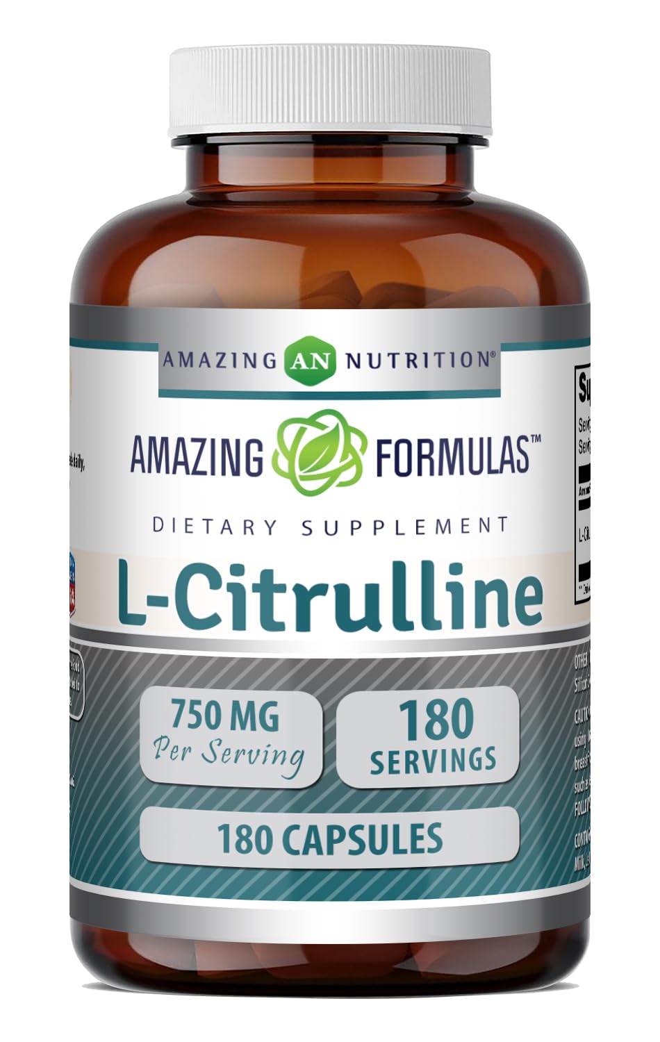 Amazing Formulas L-Citrulline Supplement | 750 Mg Per Serving | 180 Capsules | Non-GMO | Gluten-Free | Made in USA