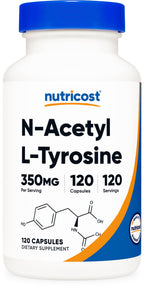 Nutricost N-Acetyl L-Tyrosine (NALT) 350mg, 120 Capsules (2 Bottles) - Gluten Free, Non-GMO