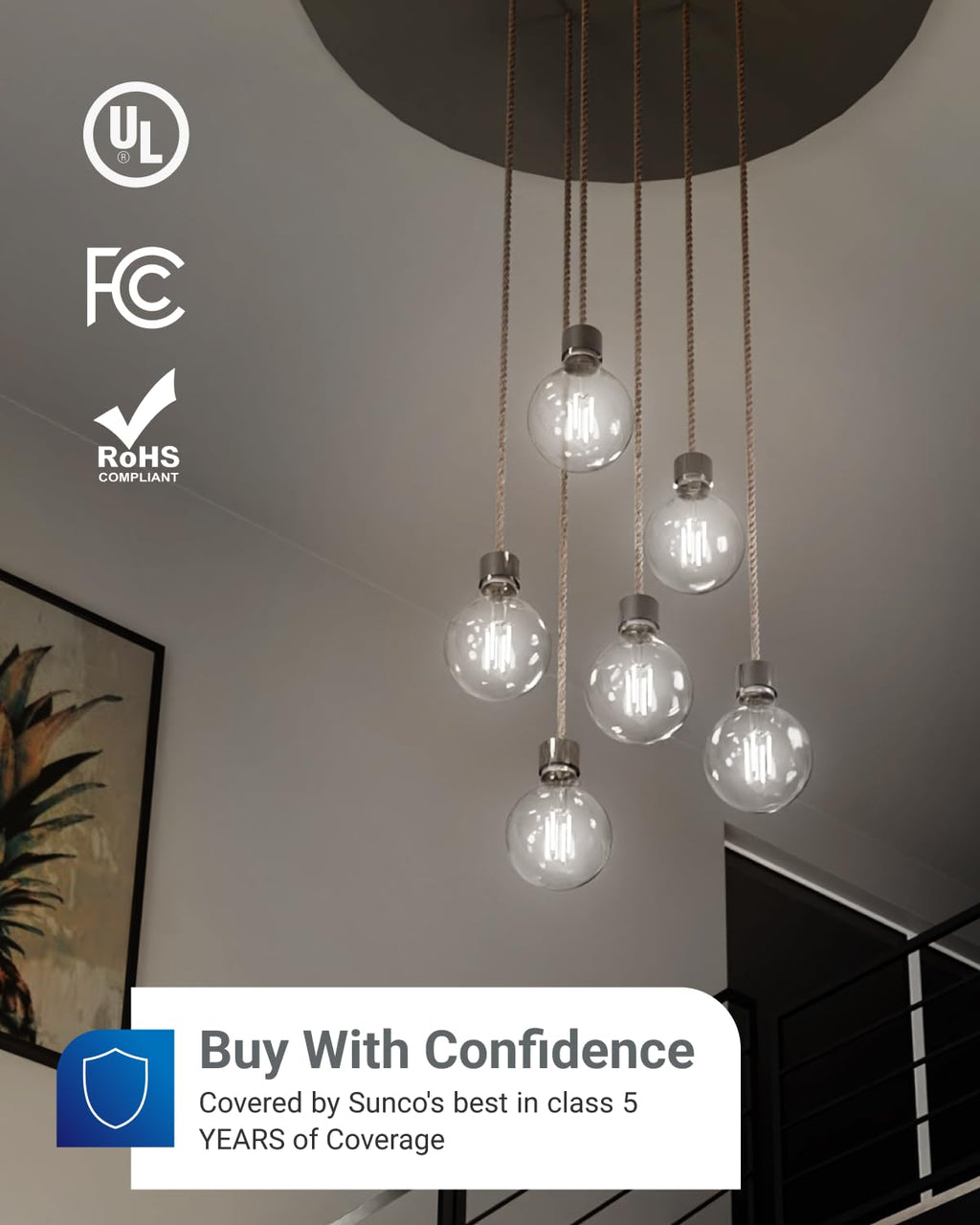 10 Pack G25 LED Light Bulbs, Filament Edison Globe, Vanity Lighting Bulb for Bathroom Bedroom, 500 LM, 5W (60W Equivalent), 4000K Cool White, Dimmable, E26 Base, Clear UL