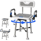 360° Swivel Shower Chair for Elderly and Disabled 400lbs Heavy Duty Bathing Transfer Stool with Armrests & Backrest Adjustable Height Bath Chair for Inside Shower Standard Bathrooms & Bathtubs Gray