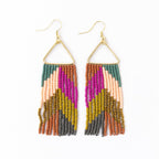 INK+ALLOY Beaded Boho Earrings for Women, Whitney Medium Fringe on Brass Hanger Dangle Statement Earrings, Handmade Jewelry for the Modern Bohemian, 3.25-Inch Length (Muted Chevron)