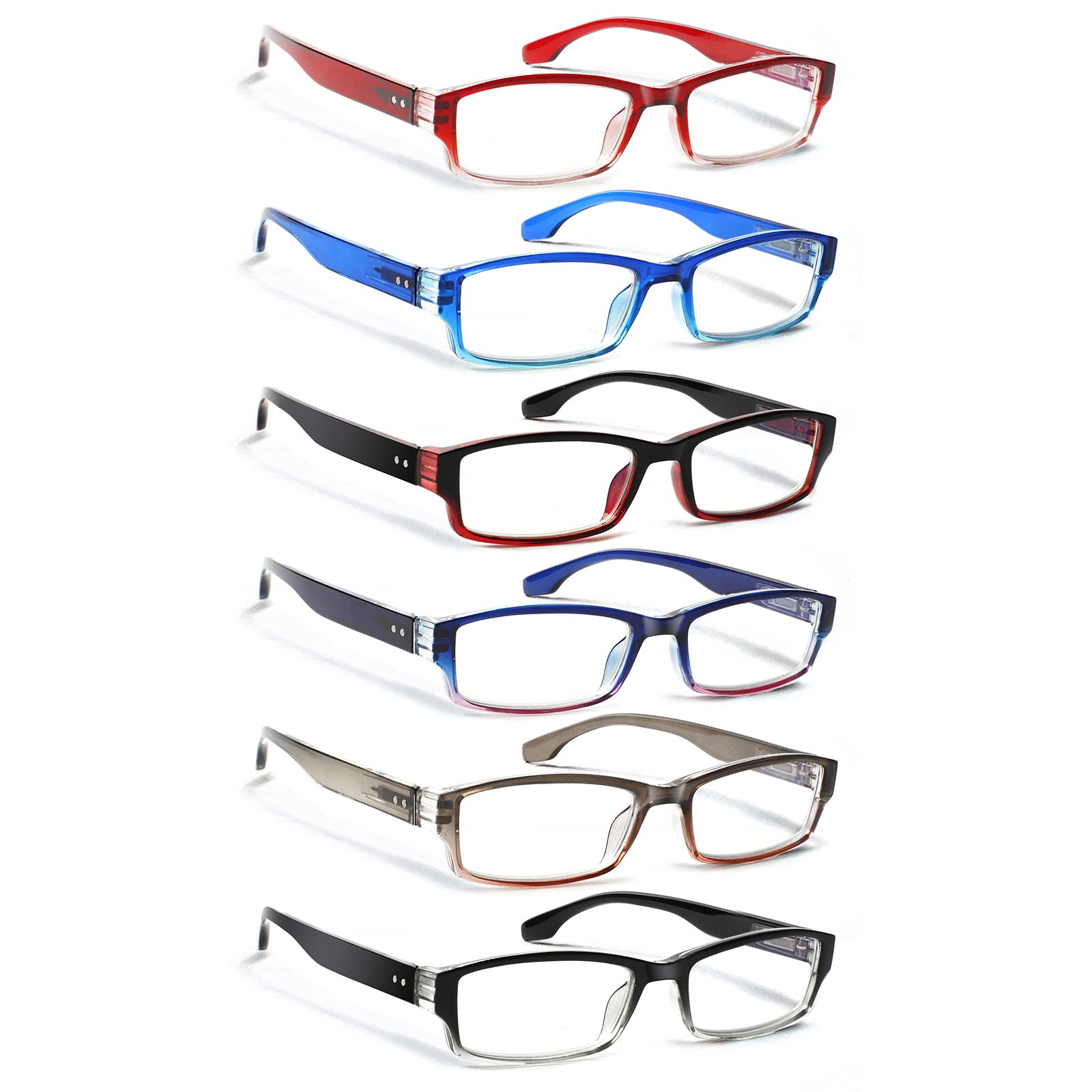 JOSCHOO 6 Pack Computer Reading Glasses for Women and Men with Comfortable Spring Hinges for Men and Womens Readers (6 Mix Clour, 2.50, x)